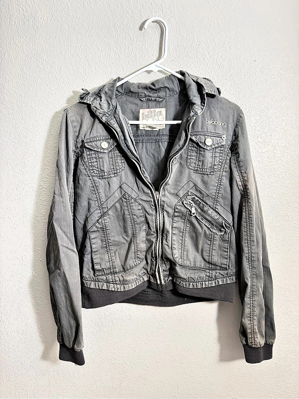 Y2K Billabong Hannah Jacket Bella Swan Twilight Women's Grey Bomber Size M